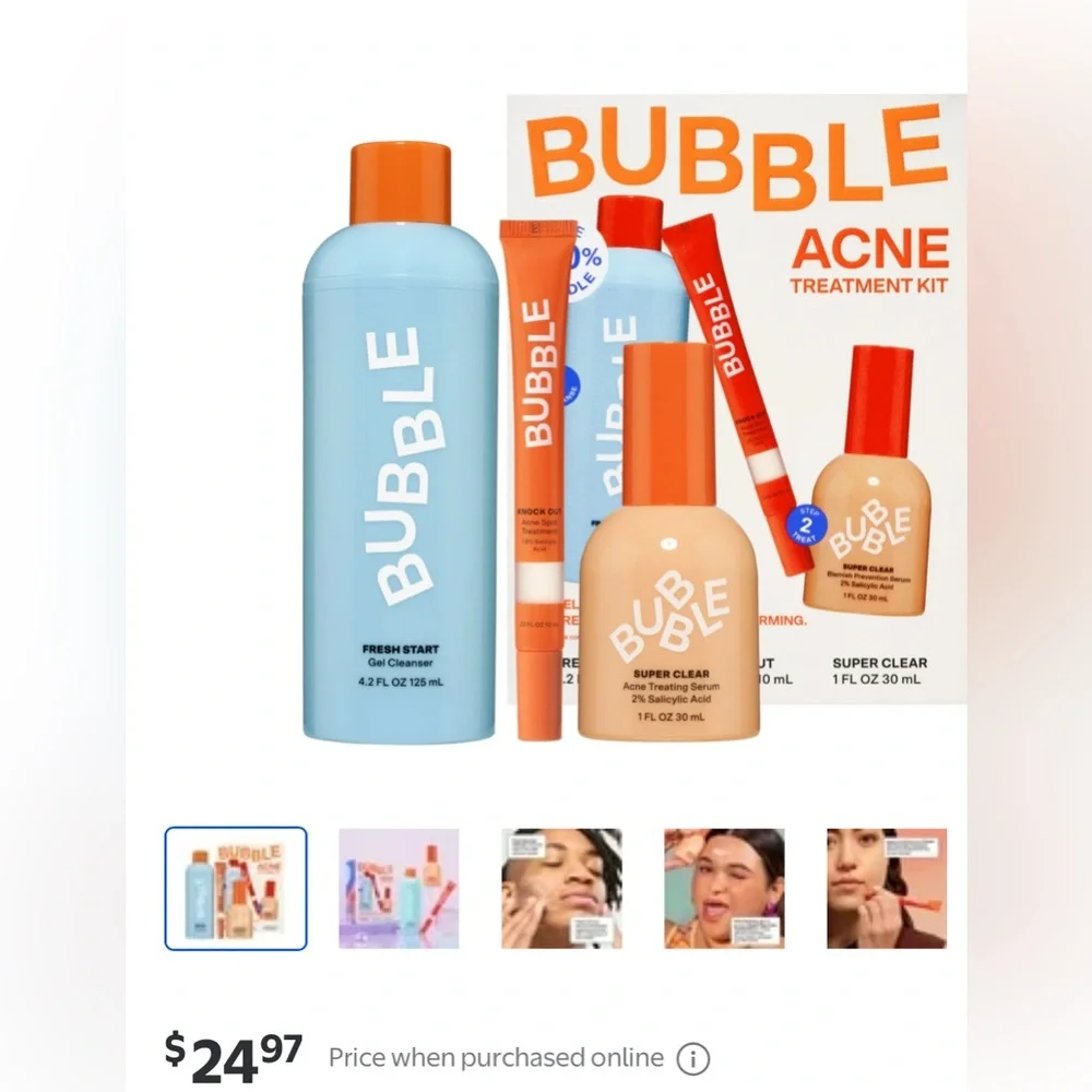 Bubble |Acne Treatment Kit Help Clear Blemishes Prevent New Ones 3 System Box 1
